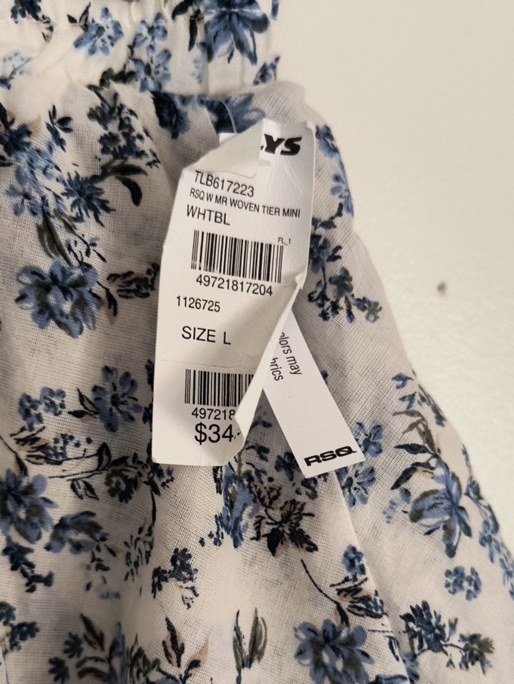 NWT RSQ Boho Coquette White Mini Skirt with Blue Floral Lace Tiers Sz Large Wom - Picture 2 of 11